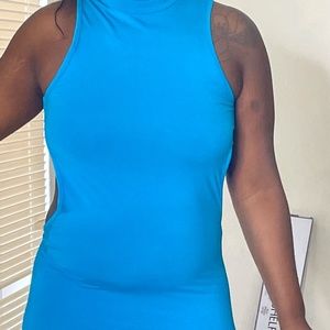 Medium blue open back dress